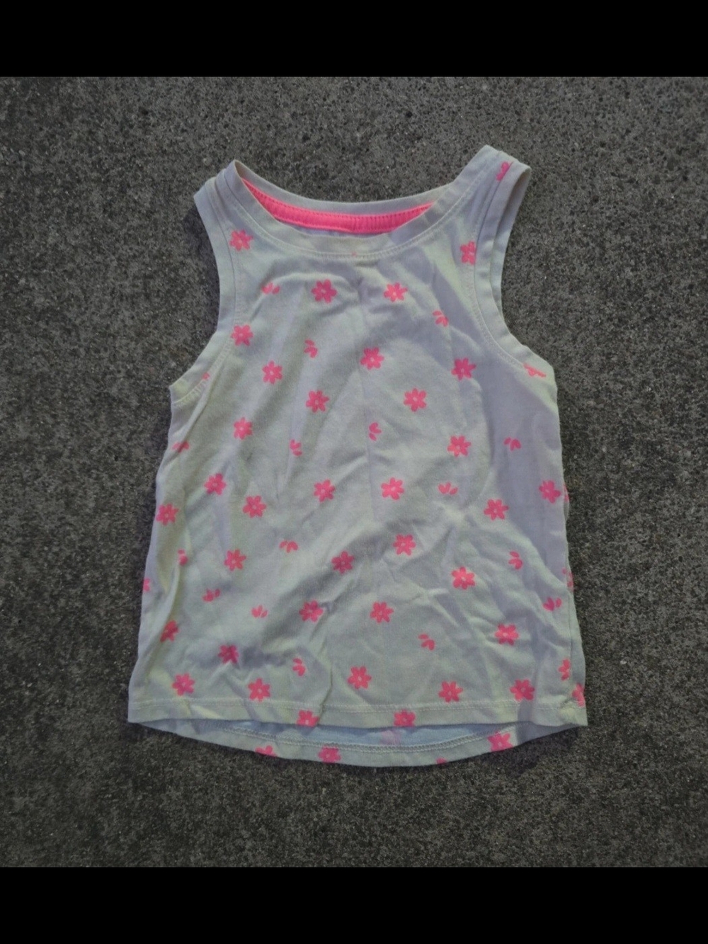 Girls White Tank Top with Pink Floral Print
